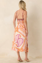 Women's Aylaya Orange Multi Ornate Medallion Print Halter Neck Midi Dress | 25% Linen & 75% Viscose 7