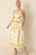 Women's Aylaya Zoey Ivory & Honey Gold Floral Cotton Halter Neck Maxi Dress | 100% Cotton 0