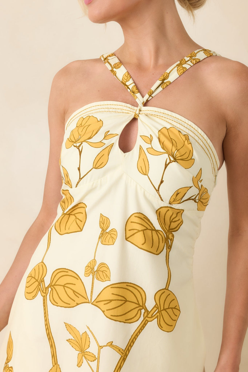 Women's Aylaya Zoey Ivory & Honey Gold Floral Cotton Halter Neck Maxi Dress | 100% Cotton 1