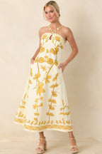 Women's Aylaya Zoey Ivory & Honey Gold Floral Cotton Halter Neck Maxi Dress | 100% Cotton 5