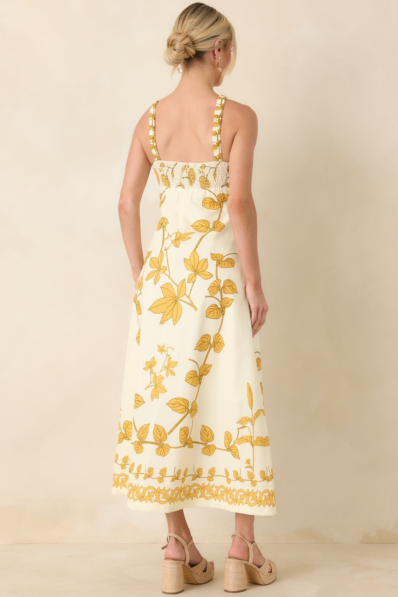Women's Aylaya Zoey Ivory & Honey Gold Floral Cotton Halter Neck Maxi Dress | 100% Cotton 6
