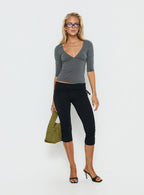 Women's Bailor Channel Waistband Capri Pants Black | Waistband capri pants with tie-side detail 1