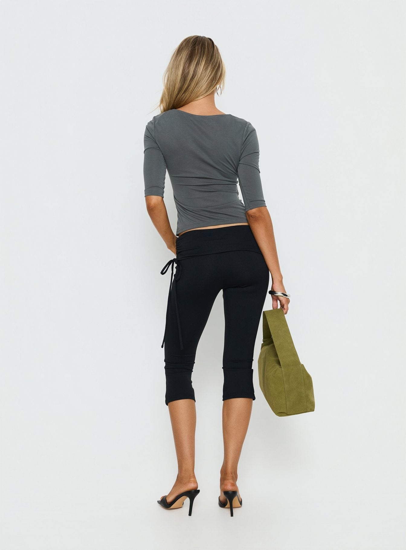 Women's Bailor Channel Waistband Capri Pants Black | Waistband capri pants with tie-side detail 4