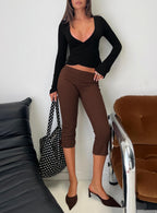 Women's Baseline Rib Capri Pants Chocolate | Pants in ribbed detail & capri-style fit 1
