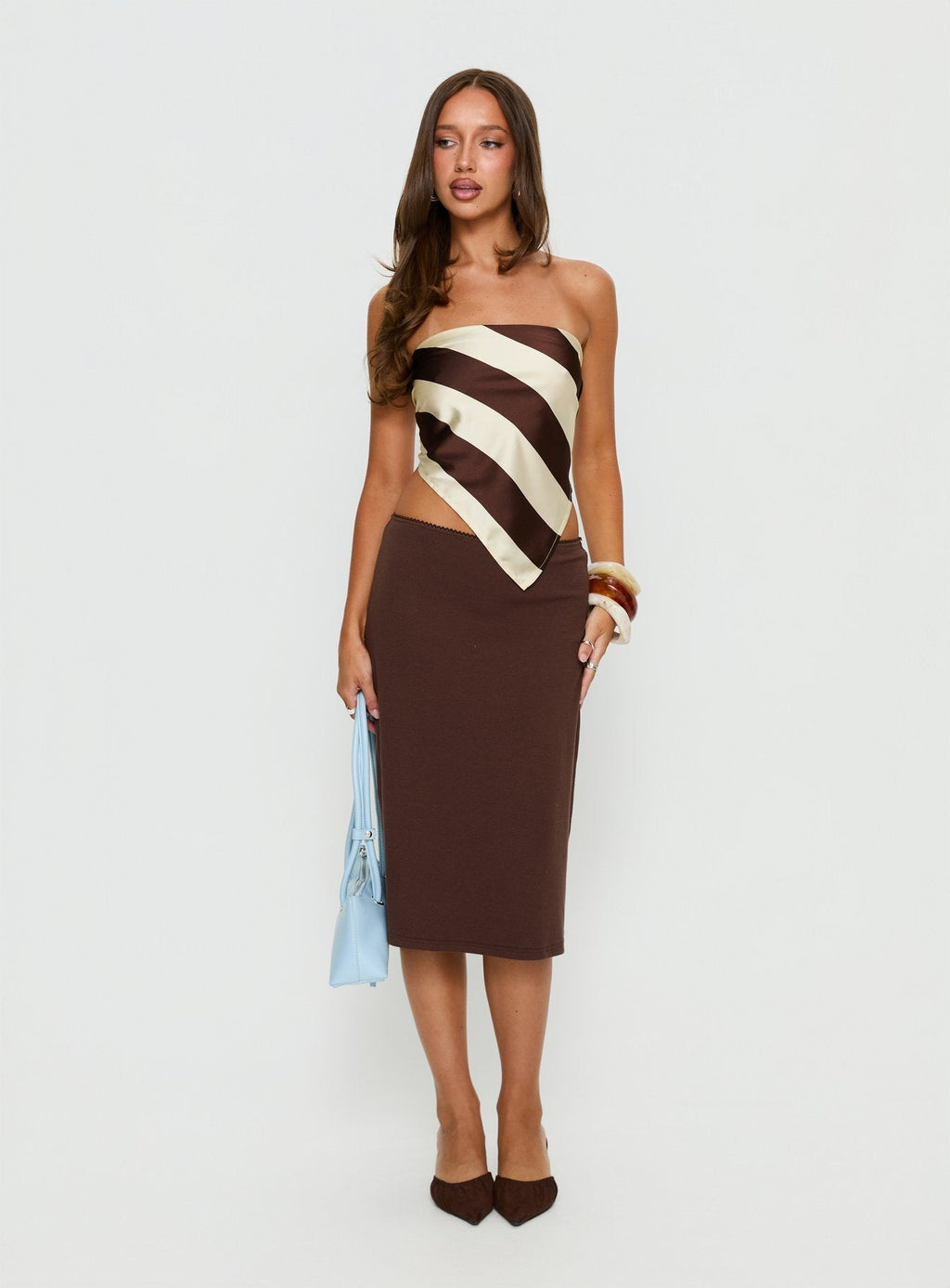 Women's Baseline Rib Midi Skirt Chocolate | Midi skirt in ribbed material 2