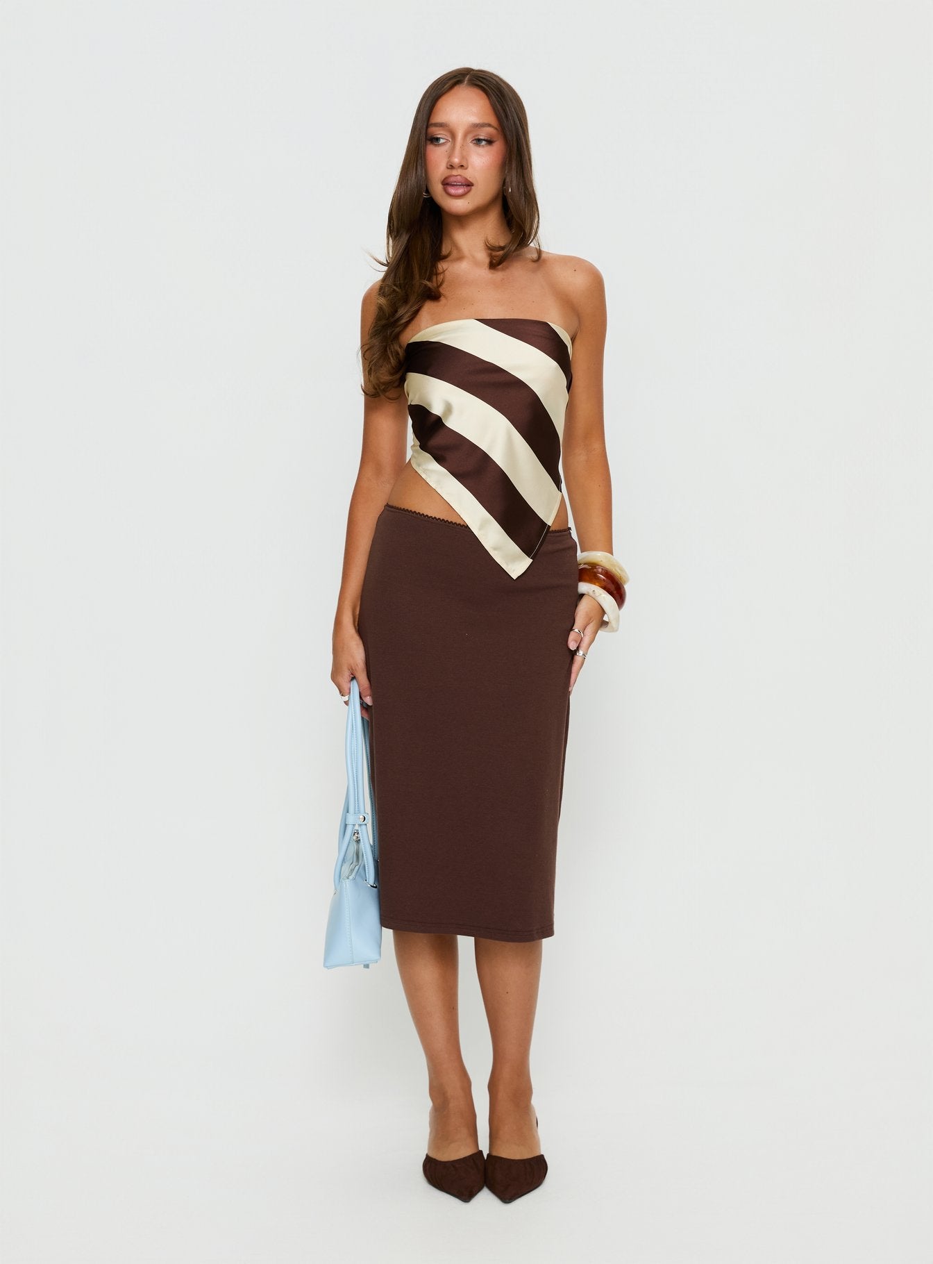 Women's Baseline Rib Midi Skirt Chocolate | Midi skirt in ribbed material 2