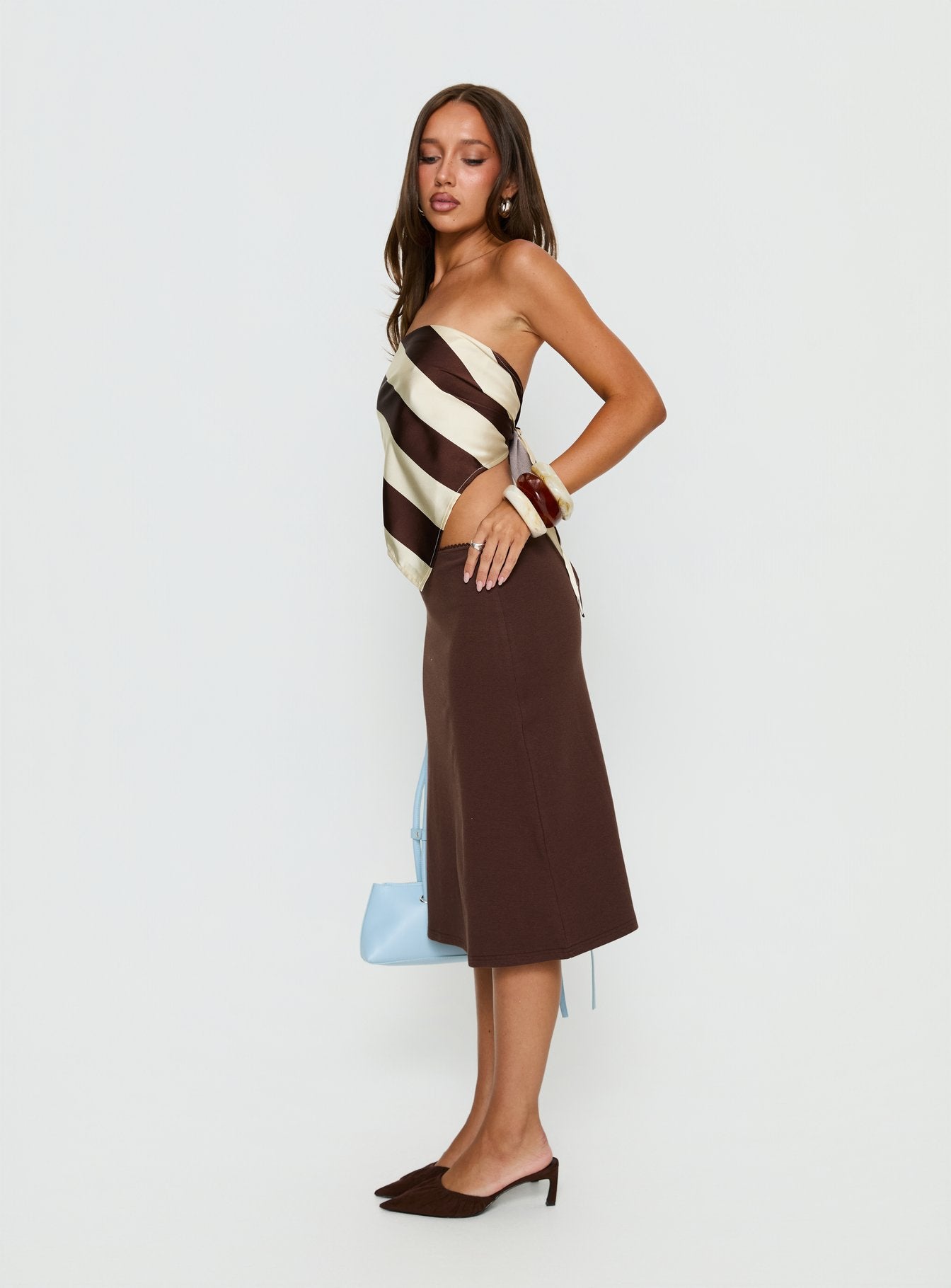Women's Baseline Rib Midi Skirt Chocolate | Midi skirt in ribbed material 3