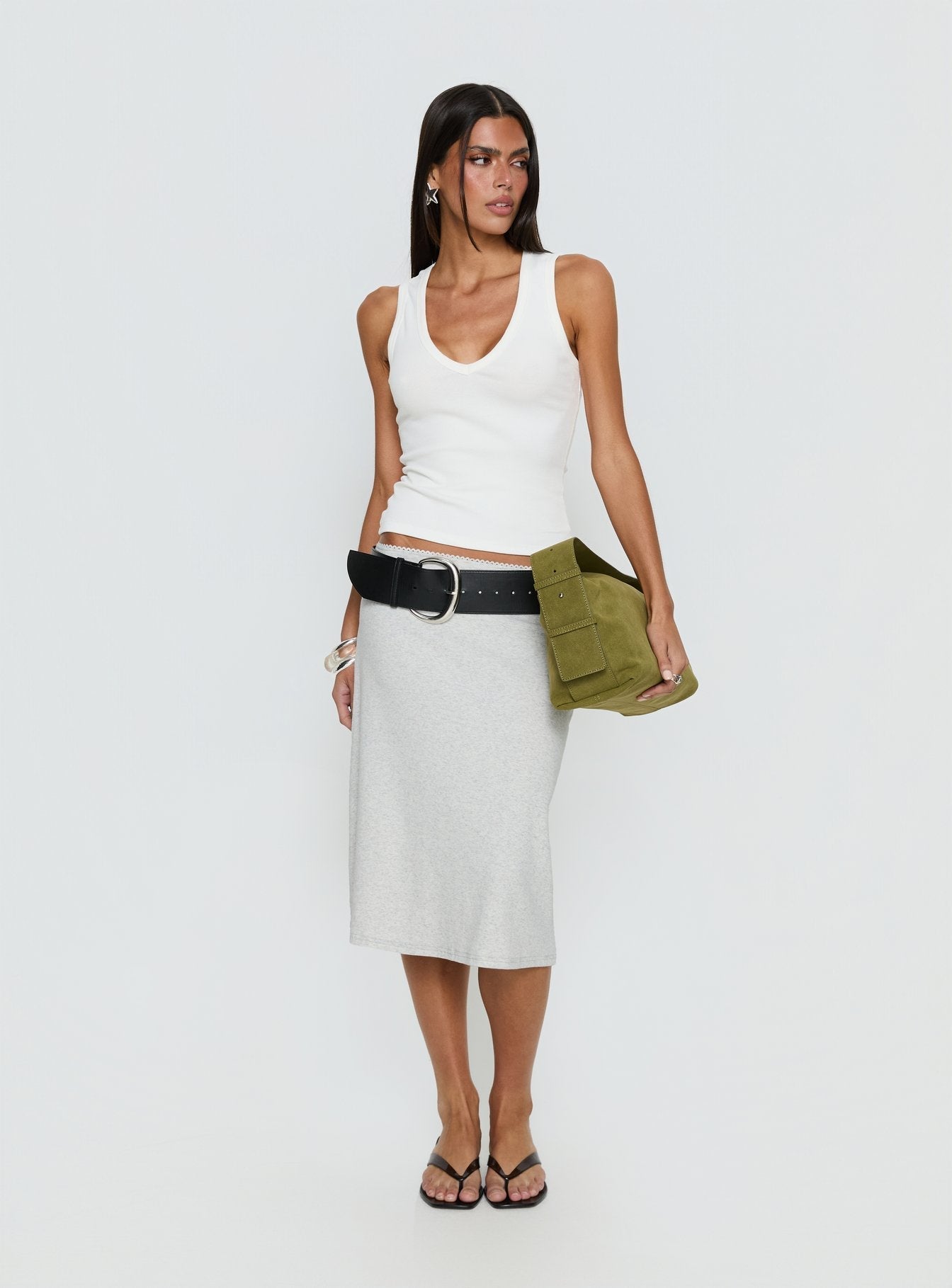 Women's Baseline Rib Midi Skirt Grey Marle | Midi skirt in ribbed detail 2