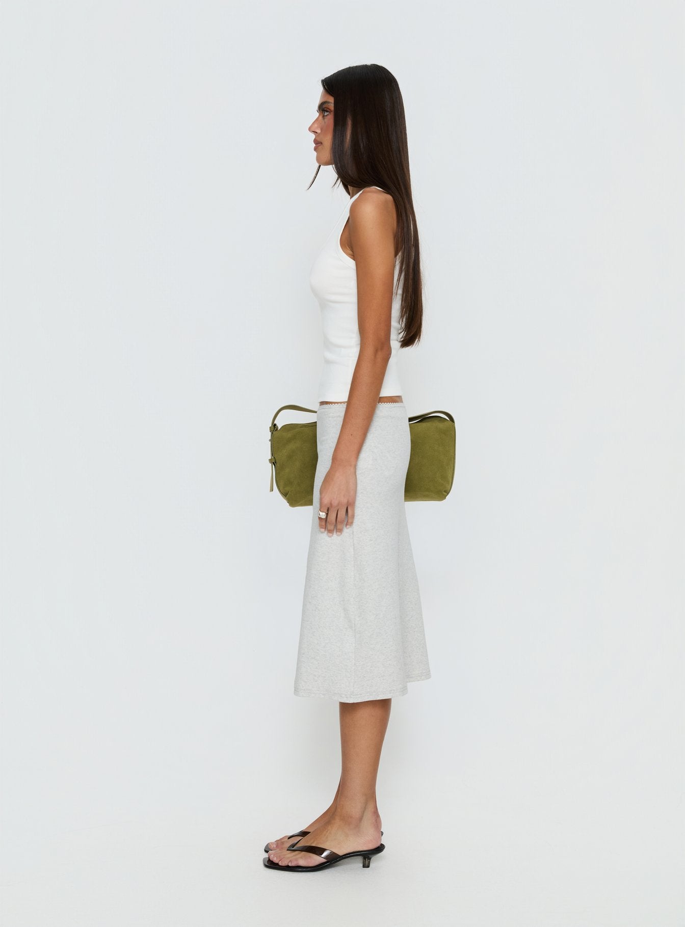 Women's Baseline Rib Midi Skirt Grey Marle | Midi skirt in ribbed detail 3