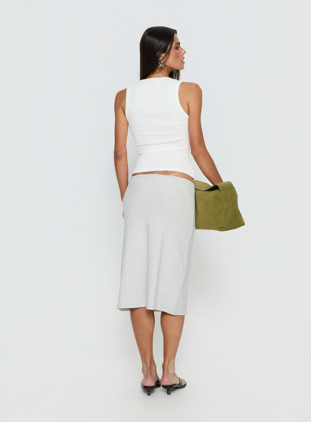 Women's Baseline Rib Midi Skirt Grey Marle | Midi skirt in ribbed detail 4