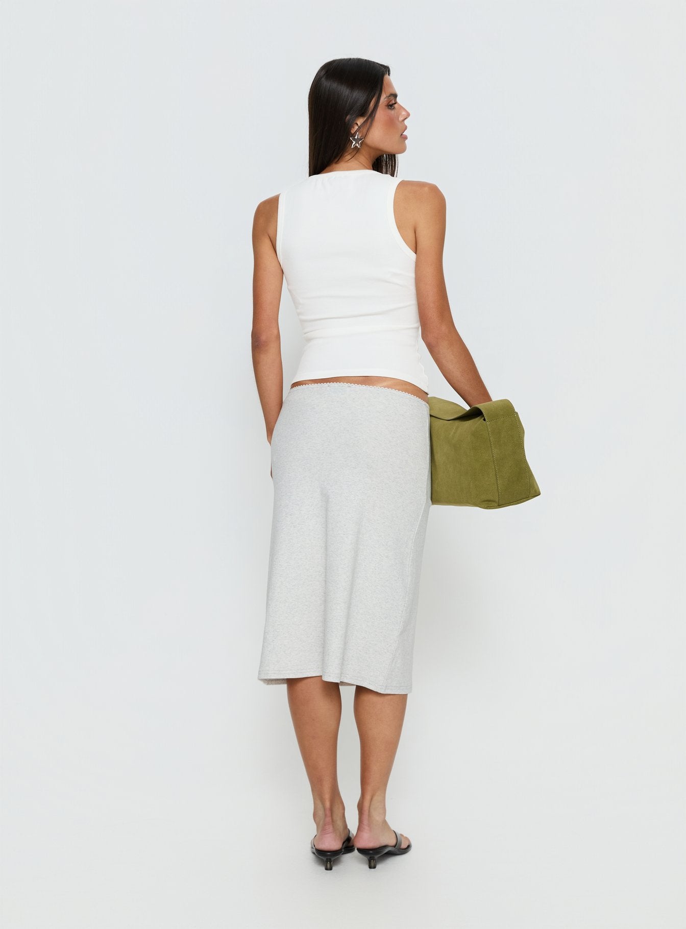 Women's Baseline Rib Midi Skirt Grey Marle | Midi skirt in ribbed detail 4