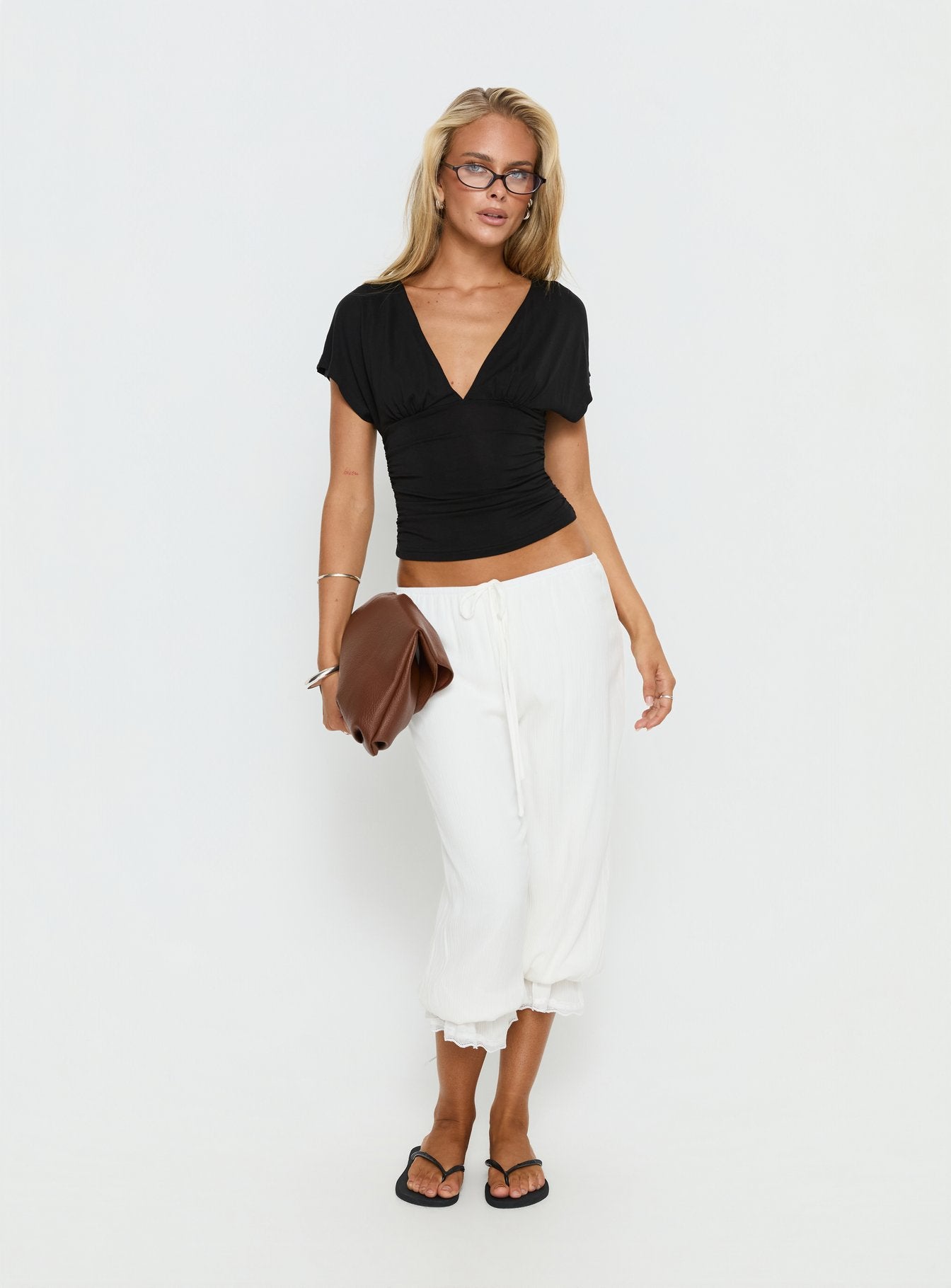 Women's Basma Bloomer Trouser Pants Rayon White | Bloomer trouser pants in mid-rise fit 2