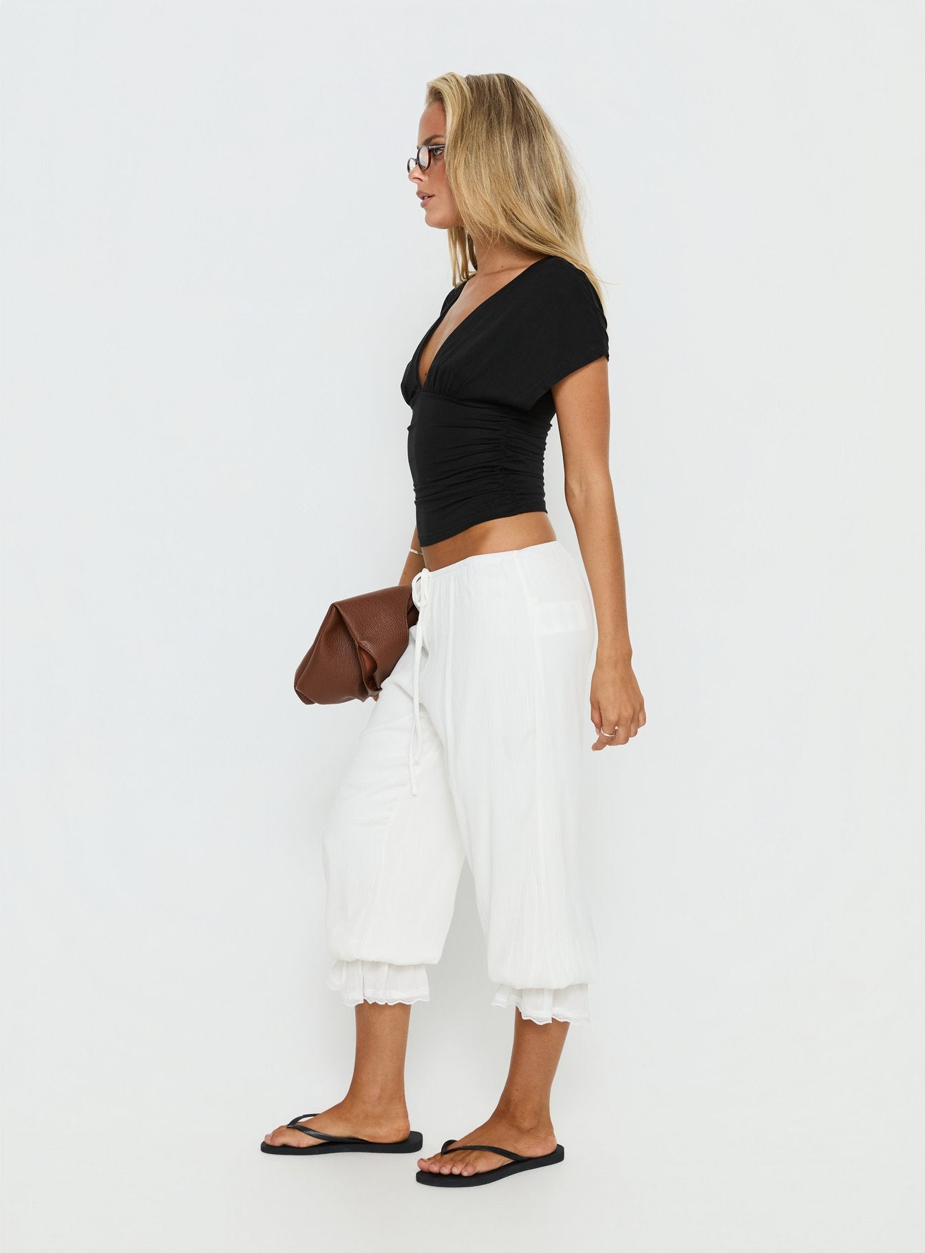 Women's Basma Bloomer Trouser Pants Rayon White | Bloomer trouser pants in mid-rise fit 3