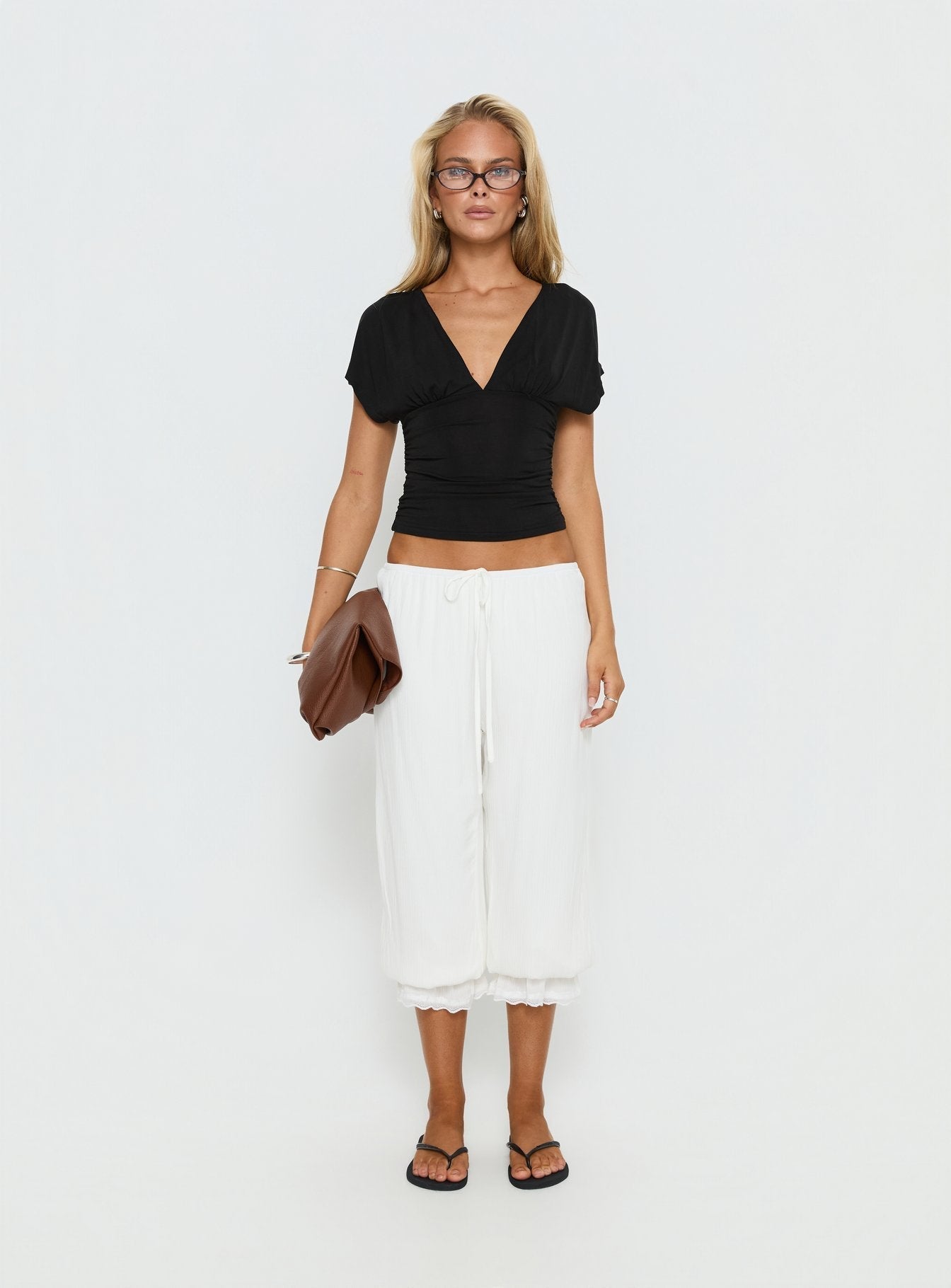 Women's Basma Bloomer Trouser Pants Rayon White | Bloomer trouser pants in mid-rise fit 6