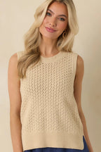 Women's Better Than Ever Beige Knit Sleeveless Top | 60% Cotton & 40% Acrylic 1