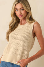 Women's Better Than Ever Beige Knit Sleeveless Top | 60% Cotton & 40% Acrylic 5