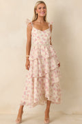 Women's Blissful Garden Light Pink Floral Flutter Sleeve Maxi Dress | 100% Polyester 0