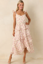 Women's Blissful Garden Light Pink Floral Flutter Sleeve Maxi Dress | 100% Polyester 4