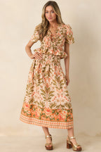 Women's Bloom With Me Peach & Meadow Green Floral Cotton Midi Skirt | 100% Cotton 4