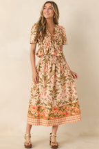 Women's Bloom With Me Peach & Meadow Green Floral Smocked Cotton Top | 100% Cotton 3