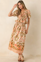 Women's Bloom With Me Peach & Meadow Green Floral Smocked Cotton Top | 100% Cotton 4