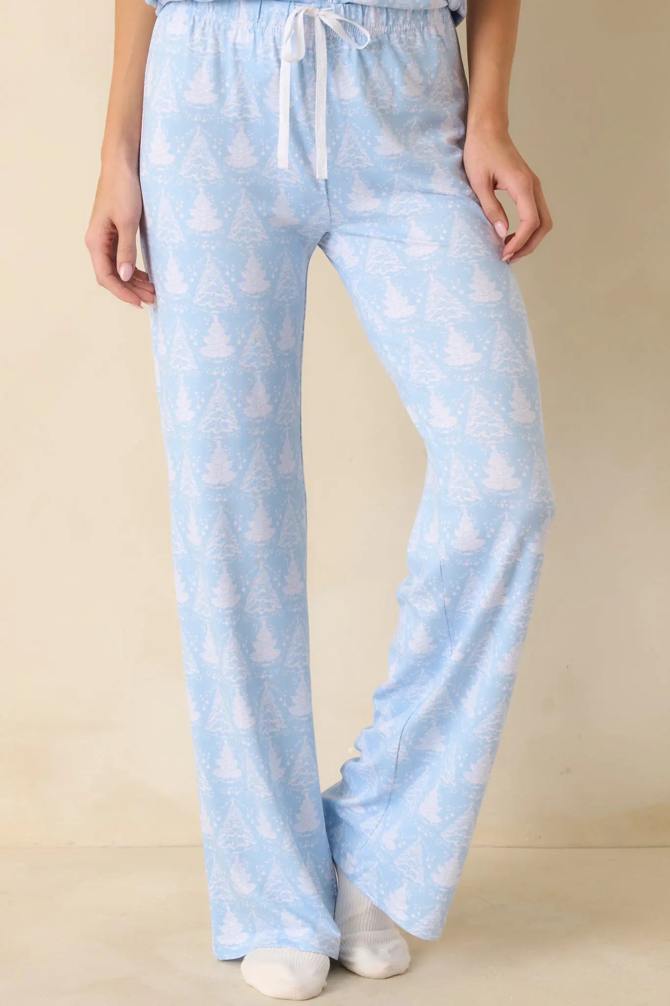 Women's Blue Christmas Ice Blue Christmas Tree Pajama Pants | 95% Polyester & 5% Spandex 3