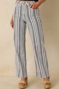 Women's Boardwalk Bound Navy Stripe Cotton Wide Leg Pants | 94.2% Cotton 0