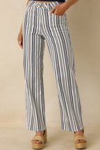 Women's Boardwalk Bound Navy Stripe Cotton Wide Leg Pants | 94.2% Cotton 0