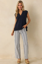 Women's Boardwalk Bound Navy Stripe Cotton Wide Leg Pants | 94.2% Cotton 1