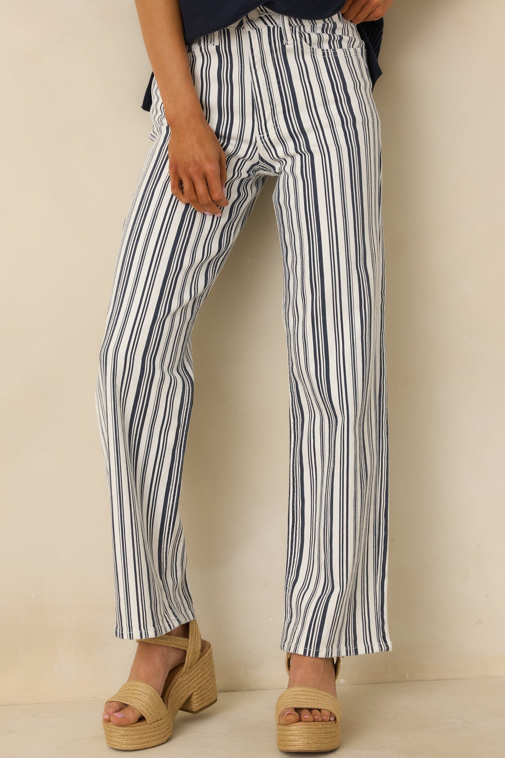 Women's Boardwalk Bound Navy Stripe Cotton Wide Leg Pants | 94.2% Cotton 3