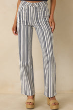 Women's Boardwalk Bound Navy Stripe Cotton Wide Leg Pants | 94.2% Cotton 4