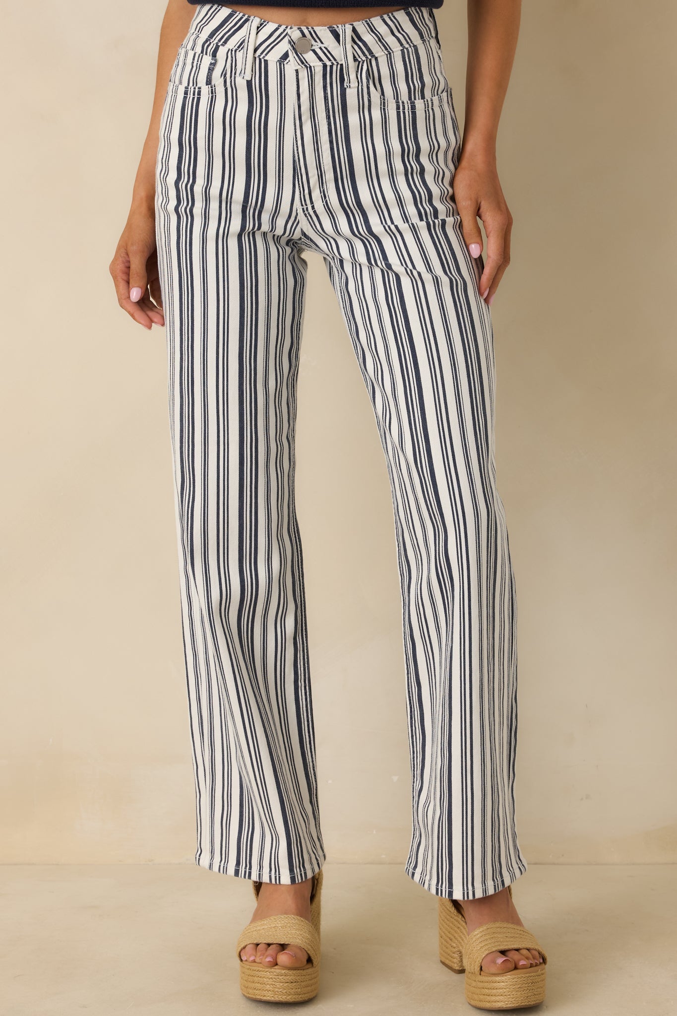 Women's Boardwalk Bound Navy Stripe Cotton Wide Leg Pants | 94.2% Cotton 4