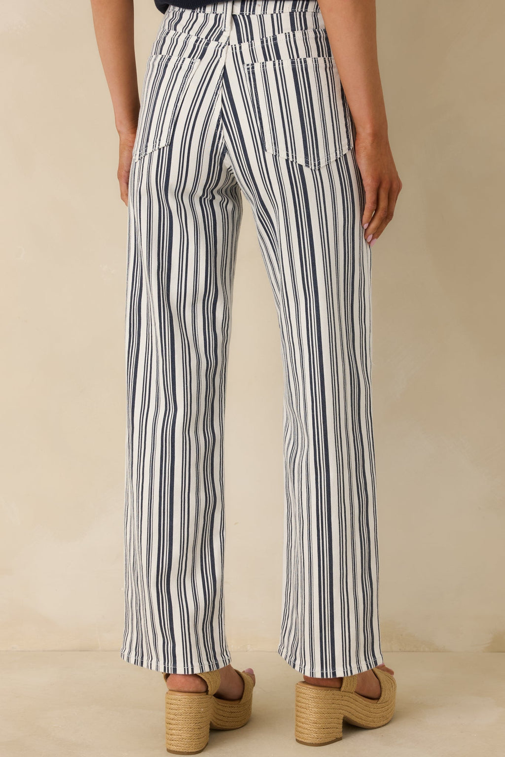 Women's Boardwalk Bound Navy Stripe Cotton Wide Leg Pants | 94.2% Cotton 5