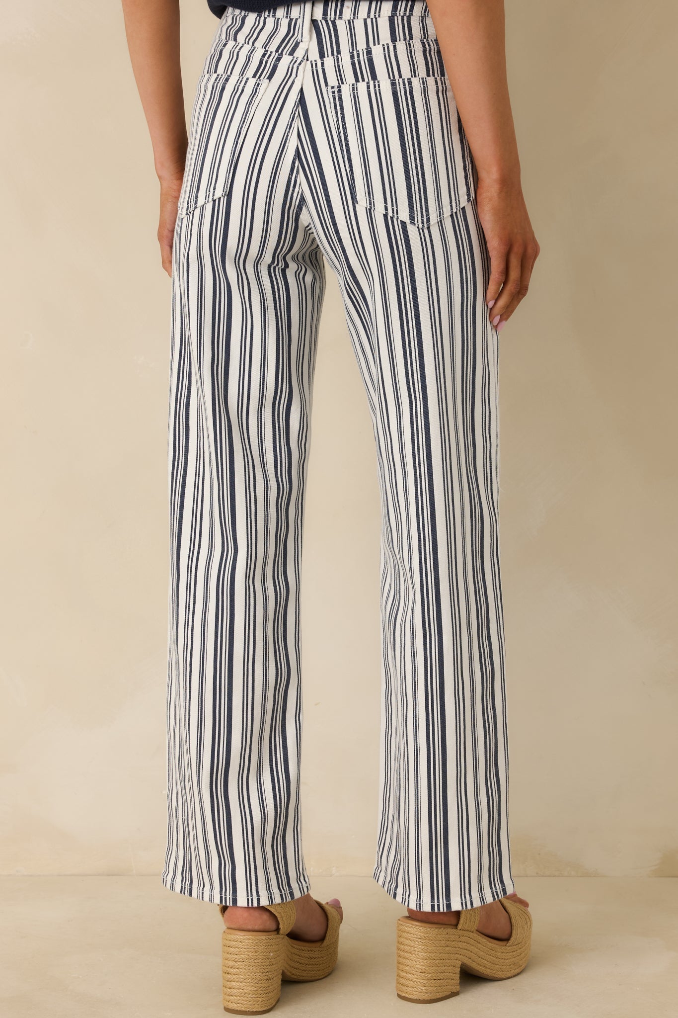 Women's Boardwalk Bound Navy Stripe Cotton Wide Leg Pants | 94.2% Cotton 5