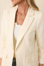 Women's Boardwalk Executive Ivory Linen Blend 3/4 Sleeve Blazer | 47% Rayon 3