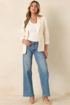 Women's Boardwalk Executive Ivory Linen Blend 3/4 Sleeve Blazer | 47% Rayon 5