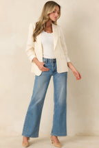 Women's Boardwalk Executive Ivory Linen Blend 3/4 Sleeve Blazer | 47% Rayon 7