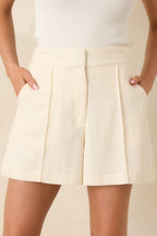Women's Boardwalk Executive Ivory Linen Blend Tailored Shorts | 47% Rayon 4