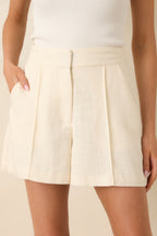 Women's Boardwalk Executive Ivory Linen Blend Tailored Shorts | 47% Rayon 6