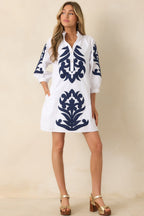 Women's Bold Impressions White & Navy Contrast Detail Tunic Mini Dress | 100% Cotton Contrast: 80% Polyester & 20% Cotto 3