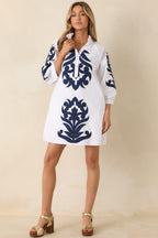 Women's Bold Impressions White & Navy Contrast Detail Tunic Mini Dress | 100% Cotton Contrast: 80% Polyester & 20% Cotto 5