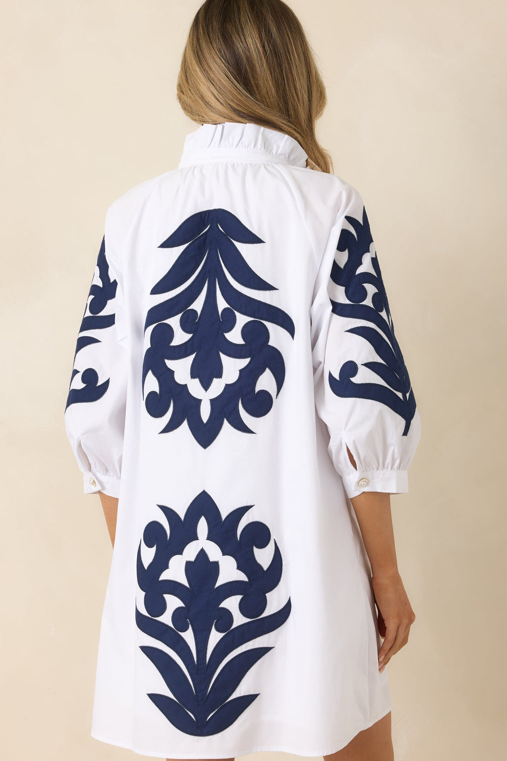 Women's Bold Impressions White & Navy Contrast Detail Tunic Mini Dress | 100% Cotton Contrast: 80% Polyester & 20% Cotto 7