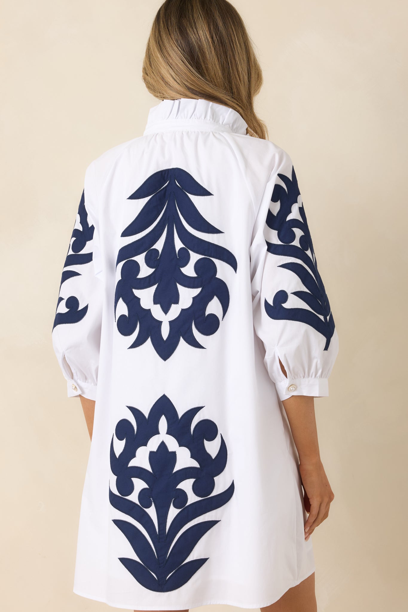 Women's Bold Impressions White & Navy Contrast Detail Tunic Mini Dress | 100% Cotton Contrast: 80% Polyester & 20% Cotto 7