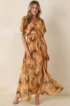 Women's Booked the Trip Peach Multi Tropical Print Maxi Dress | 100% Polyester 0