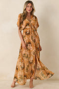 Women's Booked the Trip Peach Multi Tropical Print Maxi Dress | 100% Polyester 0