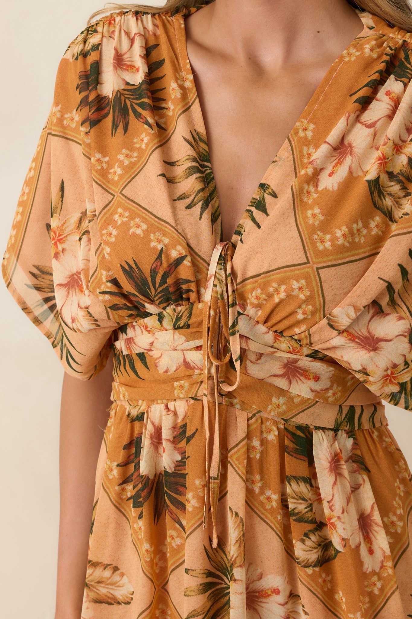 Women's Booked the Trip Peach Multi Tropical Print Maxi Dress | 100% Polyester 1