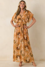 Women's Booked the Trip Peach Multi Tropical Print Maxi Dress | 100% Polyester 3