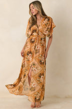 Women's Booked the Trip Peach Multi Tropical Print Maxi Dress | 100% Polyester 4