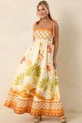 Women's Born for the Beach Ivory Multi Tropical Zodiac Print Cotton Maxi Dress | 100% Cotton 0