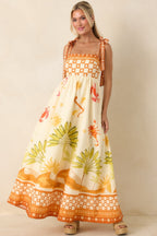 Women's Born for the Beach Ivory Multi Tropical Zodiac Print Cotton Maxi Dress | 100% Cotton 0